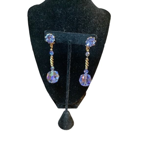 Vintage 1960’s Aurora Borealis Dangle Earrings Gold Tone - Picture 1 of 5